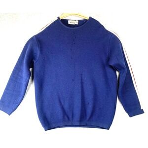 Vintage Montant 100% Wool Sweater Made in France Blue Stripe Shoulders — Repair